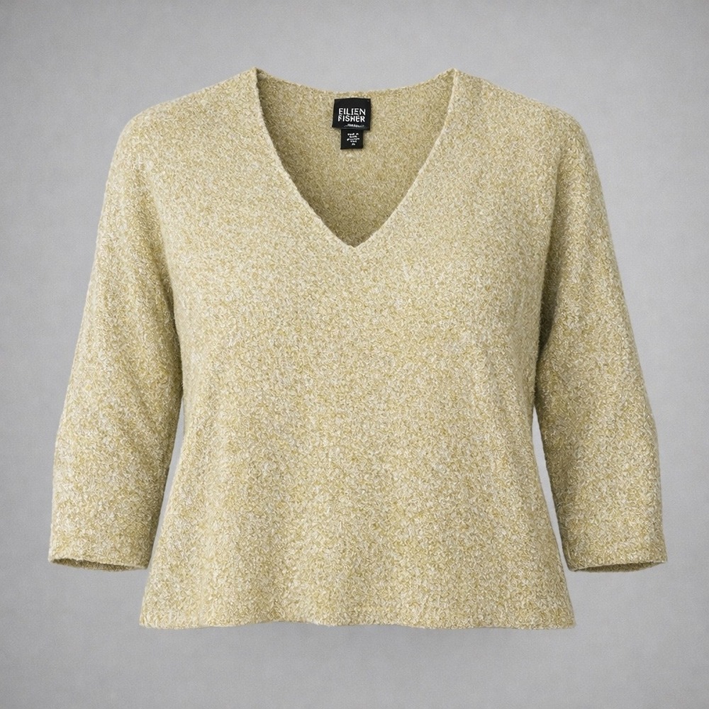 EILEEN FISHER Womens XL Green Alpaca Merino Wool Sweater Relaxed Poet Quiet Luxe